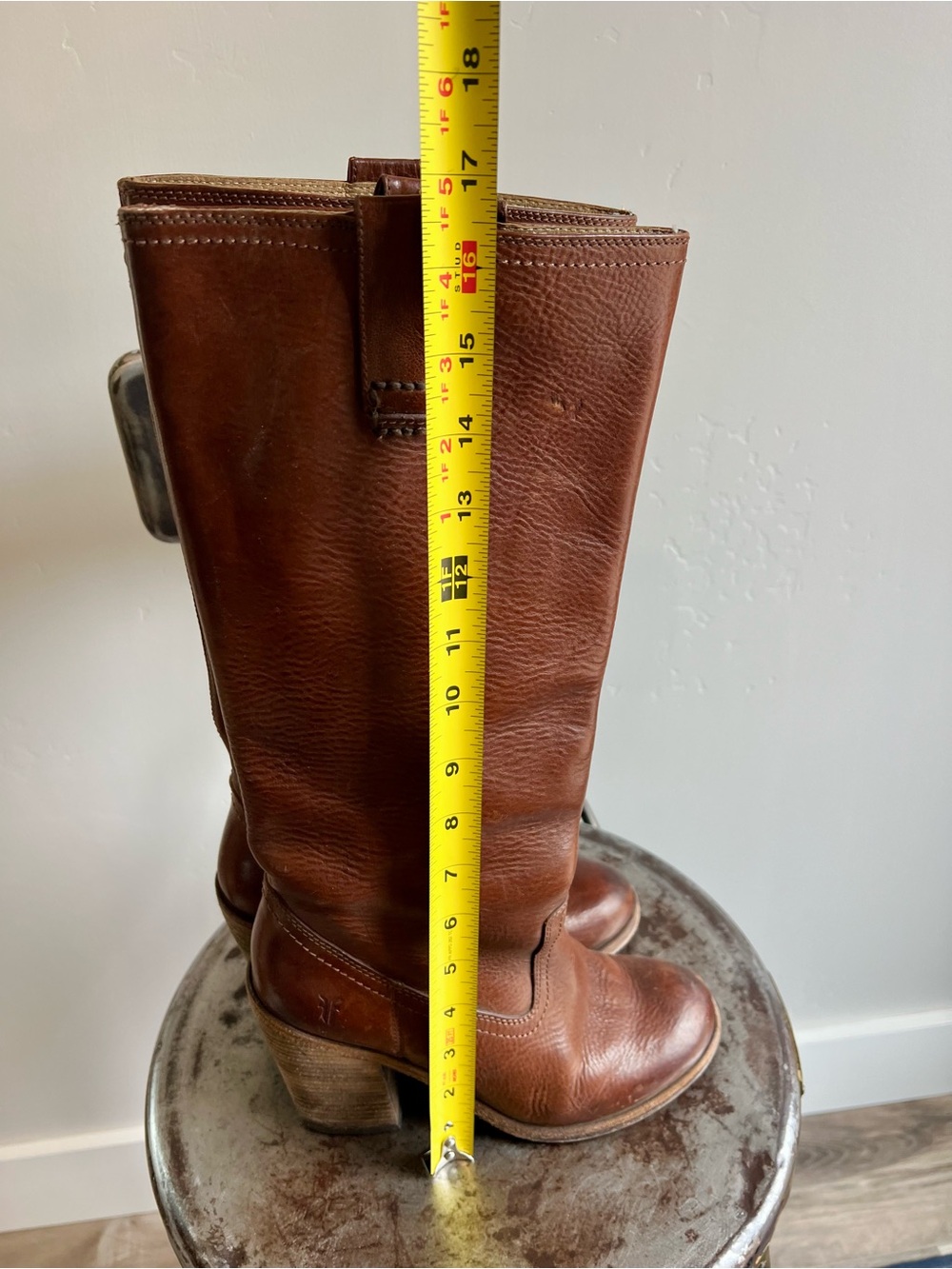 Frye / Leather Mid-Calf Zip Heel Boots / Size 7 - Picture 12 of 13